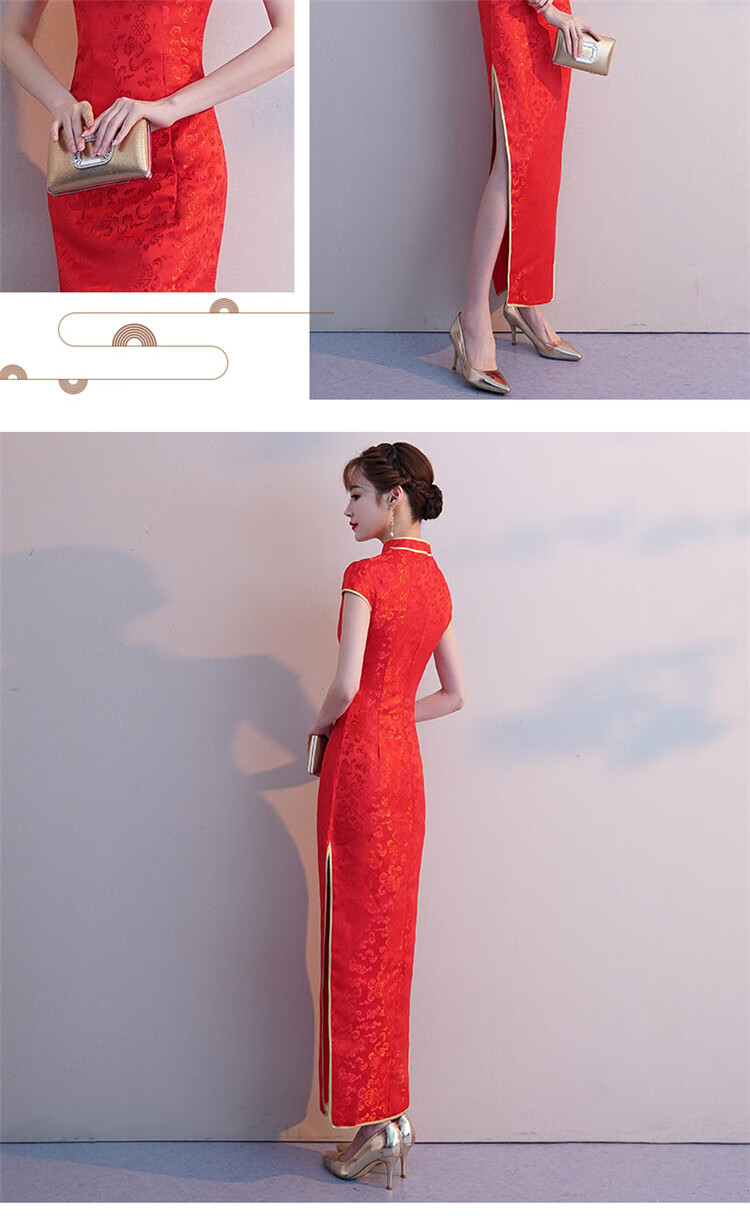 礼仪服装旗袍礼仪小姐女迎宾服装中国风走秀庆典开业颁奖红色剪彩礼服