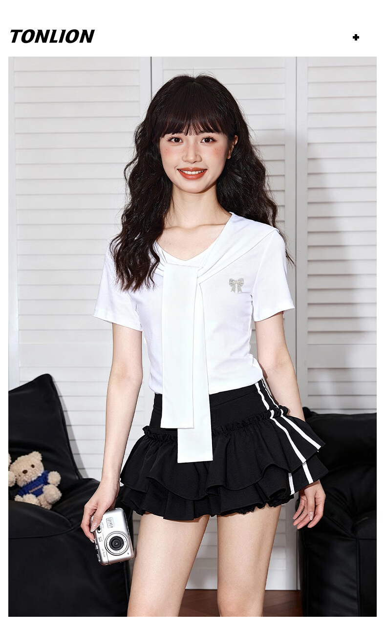 TonLion Navy Collar Short Sleeve Women's Cape Design College Style High-End Summer New Trendy Korean Student Short T-Shirt 9