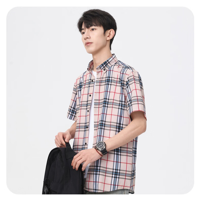 Woodpecker Casual Versatile Plaid Shirt Men 2026 Summer Trendy Ins Thin Loose Short Sleeve Top Black M 27
