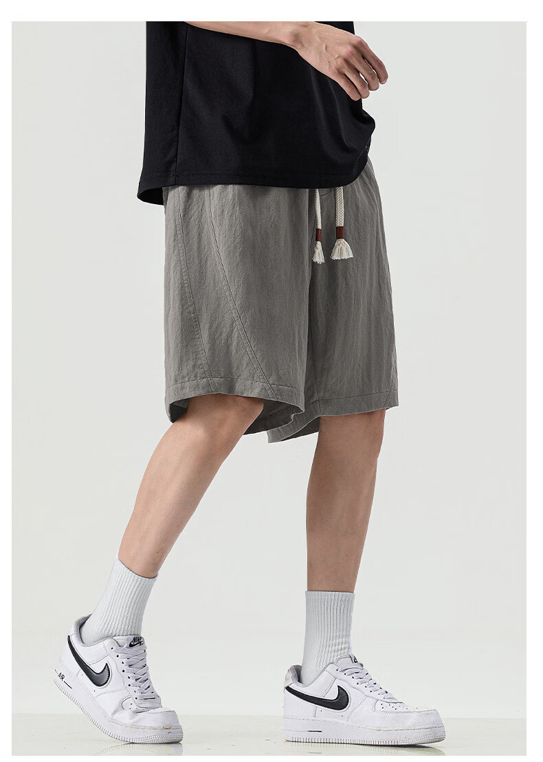ROMON Tencel Linen Men's Summer Thin Casual Sports Quick-Dry Cooling Shorts Gray 2XL 11