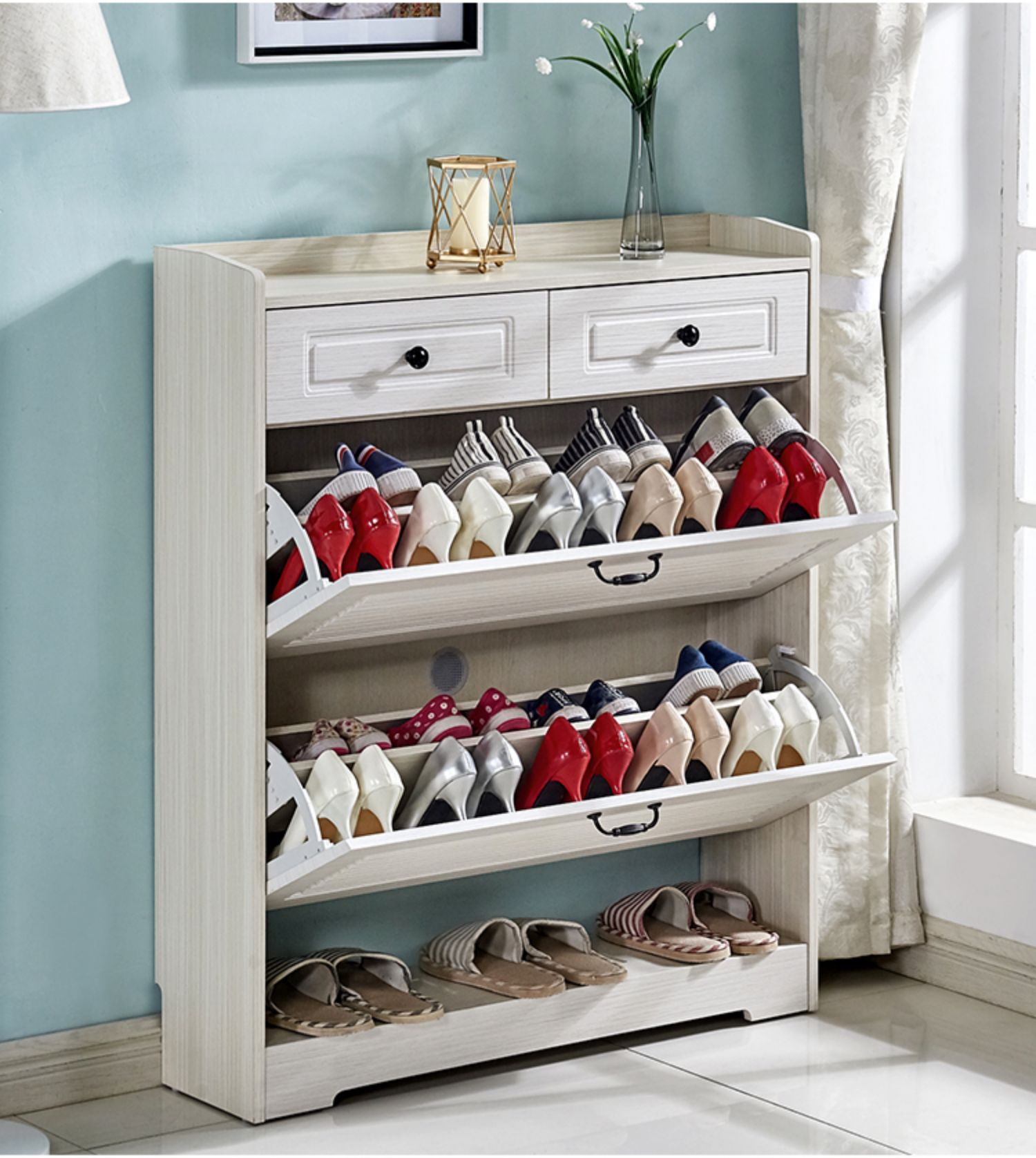 鞋柜简约现代门厅柜翻斗17cm简易经济大容量玄关鞋架家用门口 二翻一