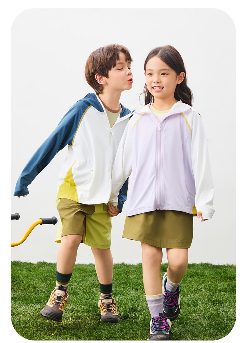 Babu Bean [Snow Skin Sunscreen] Children's Color-Block Sunscreen Jacket Summer Lightweight Breathable Boys and Girls White Purple 150 16