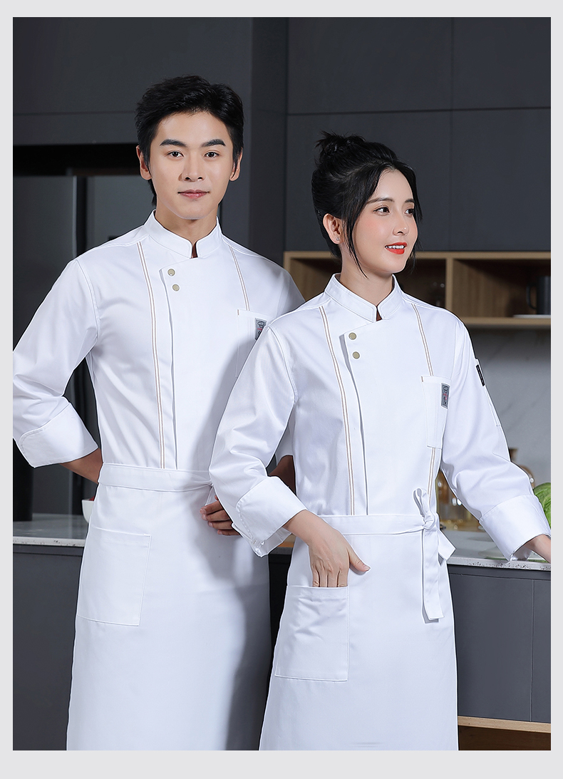 琴羽林时尚厨师服长袖秋冬高档酒店餐饮西餐后厨房工作服男套装定制