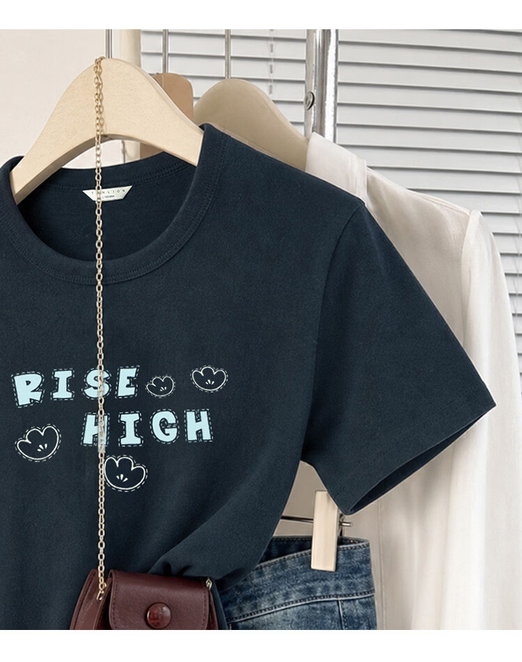 TonLion 2026 Summer New Women's Short Sleeve T-Shirt American Early Spring Stylish Navy Blue Slim Fit Top 4