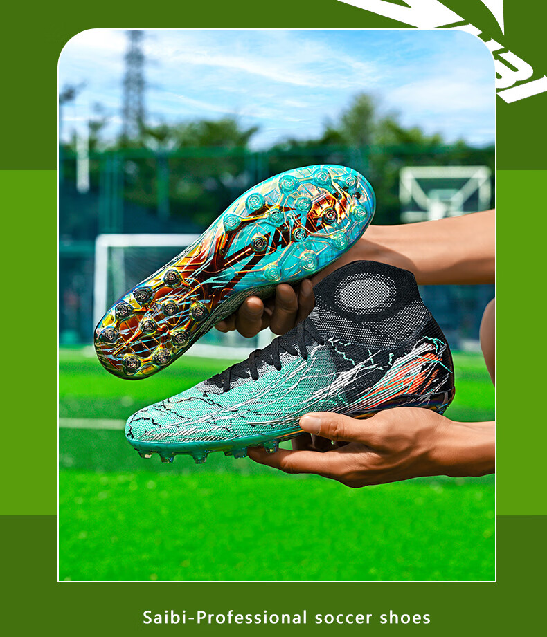 SAIBI Men's Soccer Shoes MG Electroplated Short Studs Professional Training and Competition Shoes for Adults and Youth 308MJ White Blue Size 37 16