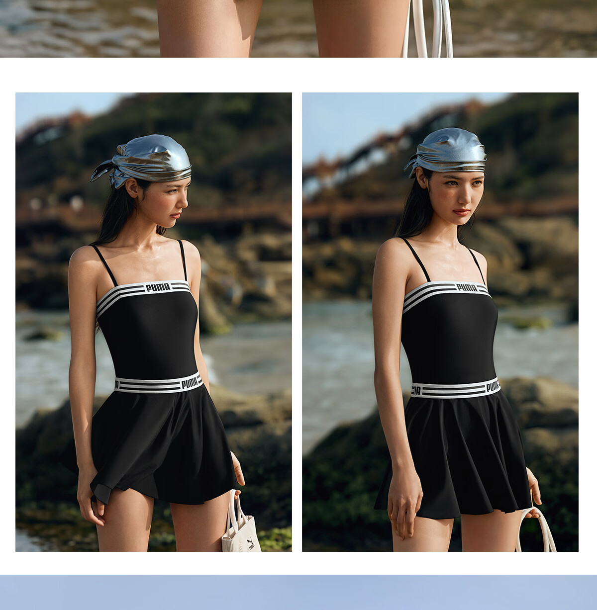 PUMA Women's One-Piece Triangle Two-Piece Set Slimming Swimwear Adult Sports Swimsuit Separate Skirt Beach Vacation Hot Spring 33