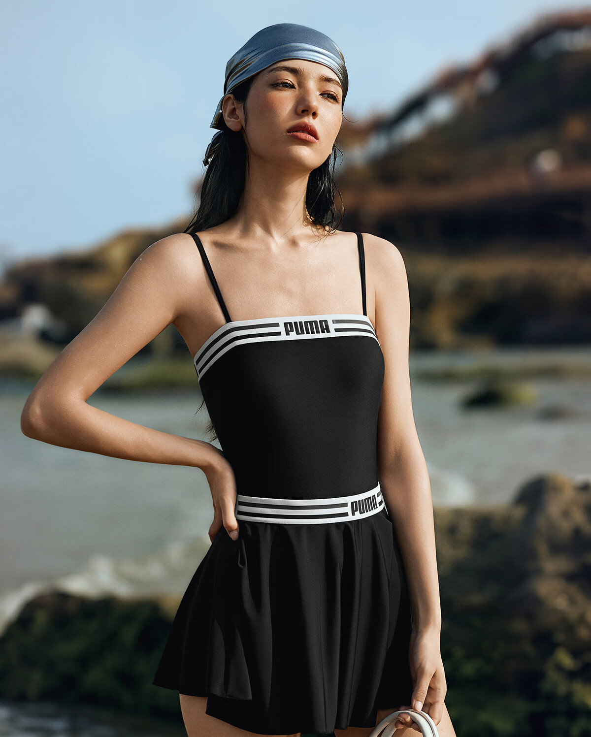 PUMA Women's One-Piece Triangle Two-Piece Set Slimming Swimwear Adult Sports Swimsuit Separate Skirt Beach Vacation Hot Spring 30