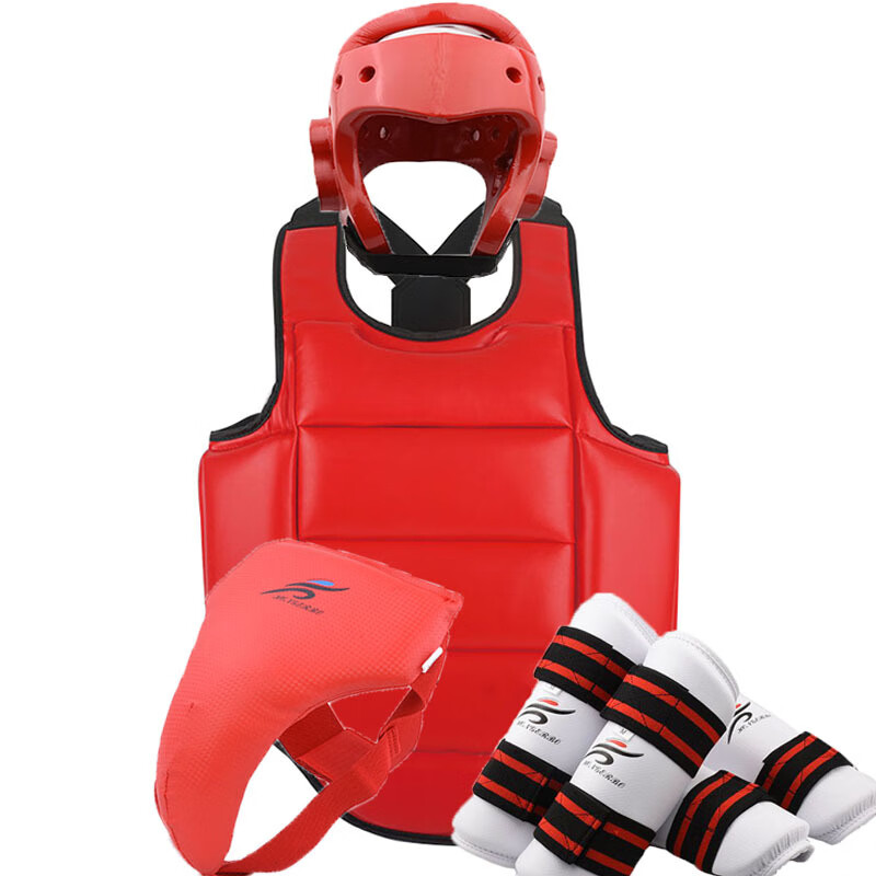 执柯 儿童跆拳道专业训练两面可穿护胸护甲泰拳厚散打防身护具 红色护