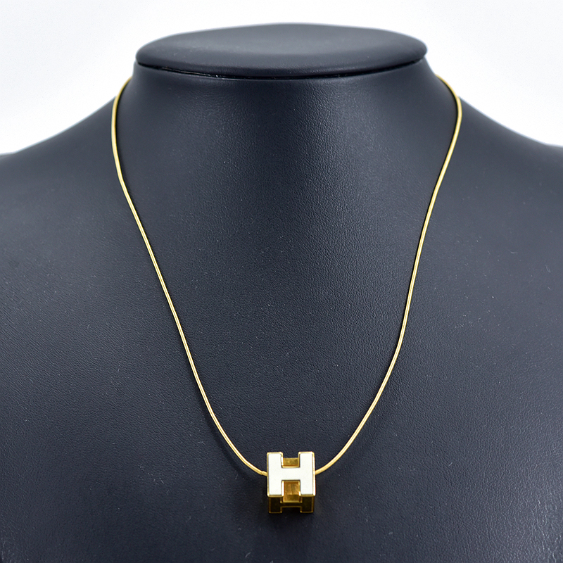 【二手9成新】爱马仕hermes 金色白h扣吊坠项链颈链【图片 价格 品牌