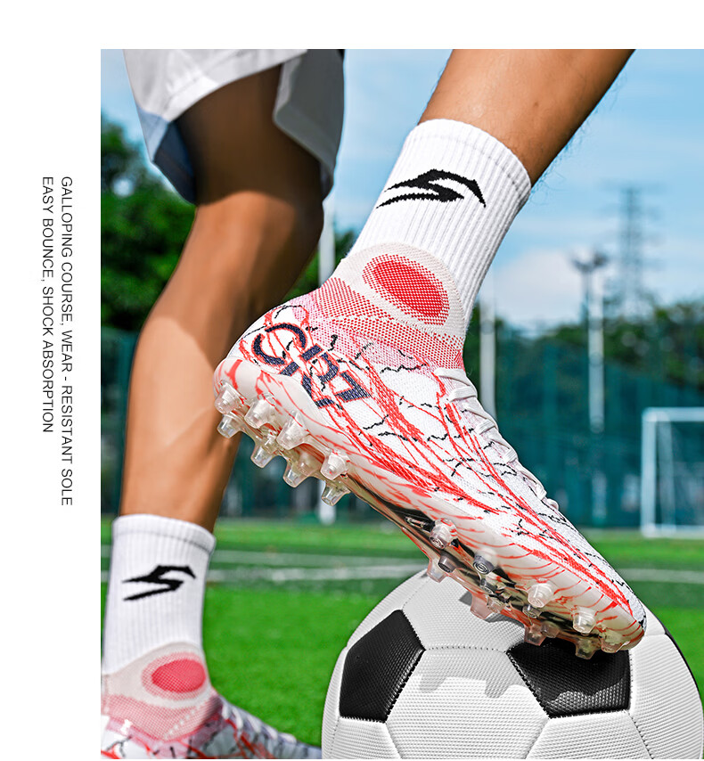SAIBI Men's Soccer Shoes MG Short Studs Adult Youth Student Professional Training Competition Shoes 305M Vermilion Sparrow Size 44 17