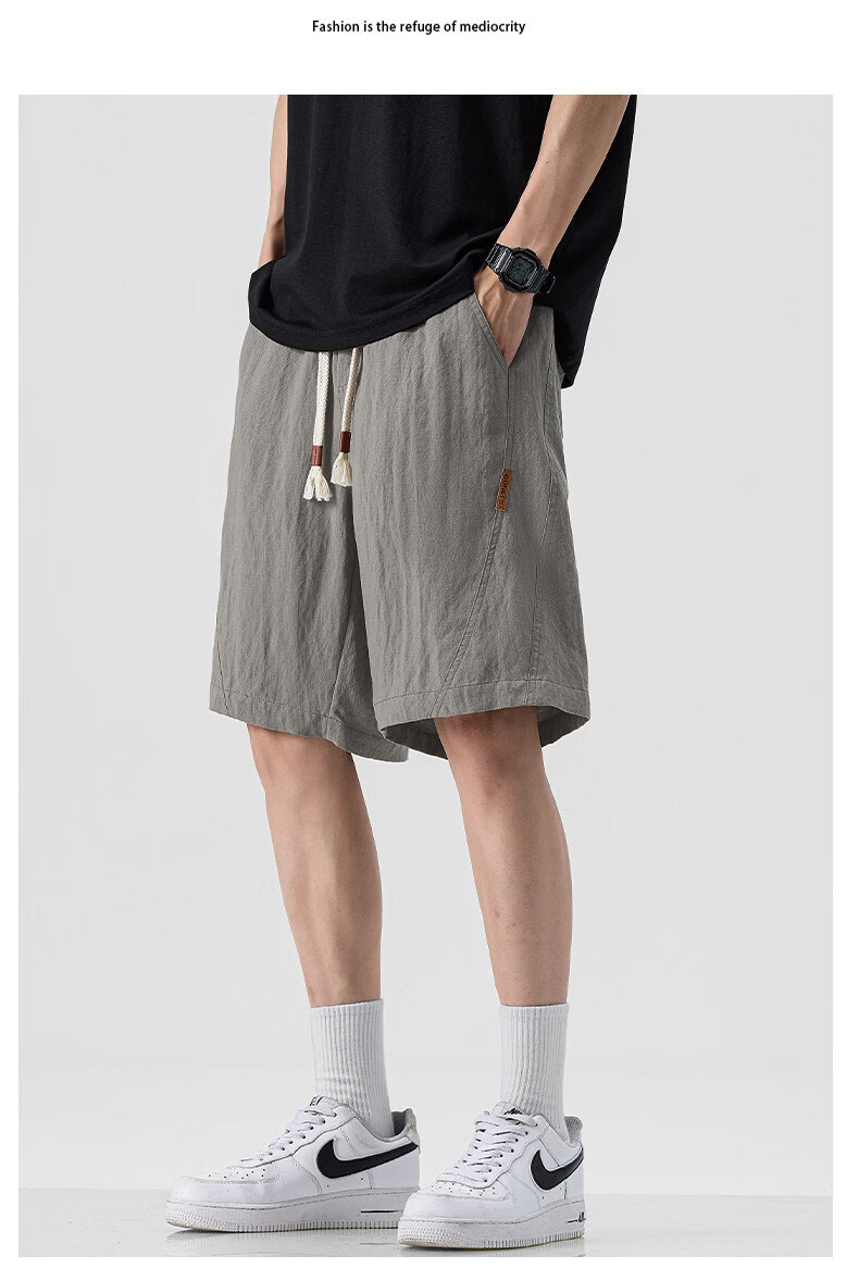 ROMON Tencel Linen Men's Summer Thin Casual Sports Quick-Dry Cooling Shorts Gray 2XL 10