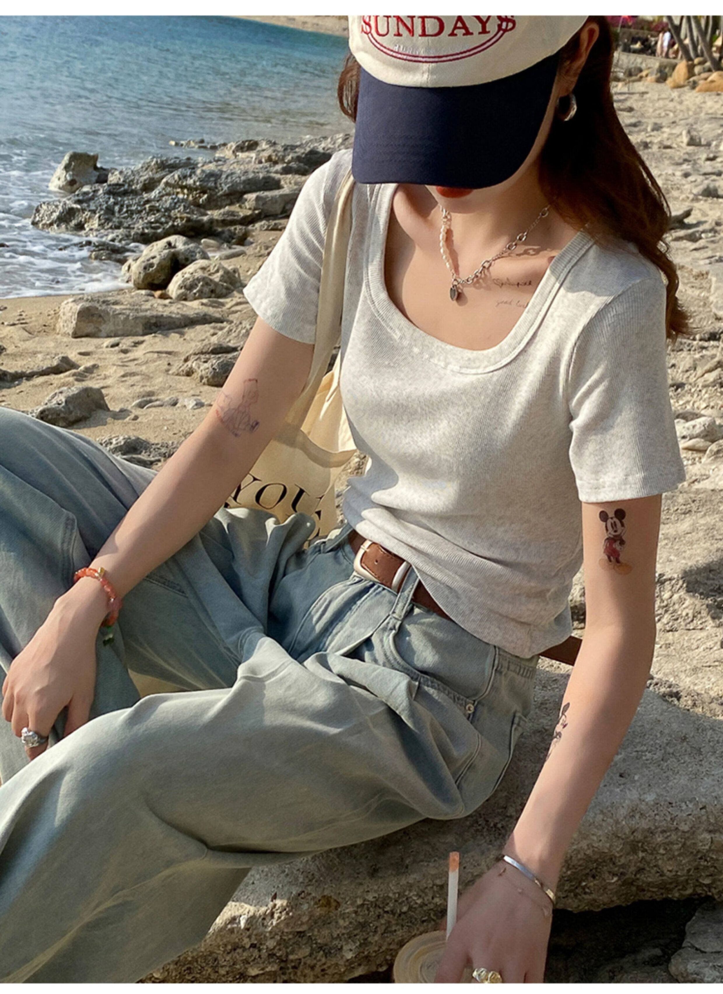 Herbal Original Women's Short Sleeve Slim Fit Square Neck T-Shirt Solid Color Summer Top 8