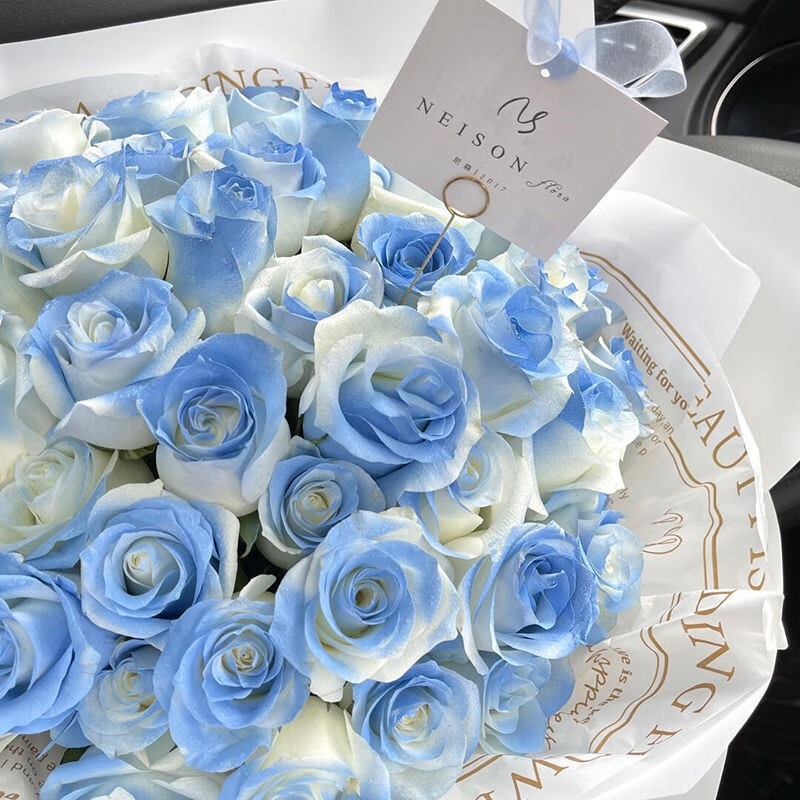 碎冰蓝玫瑰花新娘手捧花仿真永生花假花爱人七夕礼物家居摆拍花束蓝色