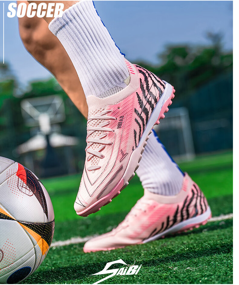 SAIBI Men's Soccer Shoes TF Turf Studs Adult Youth Student Professional Training Competition Shoes 3649S Off-White Red Size 44 20