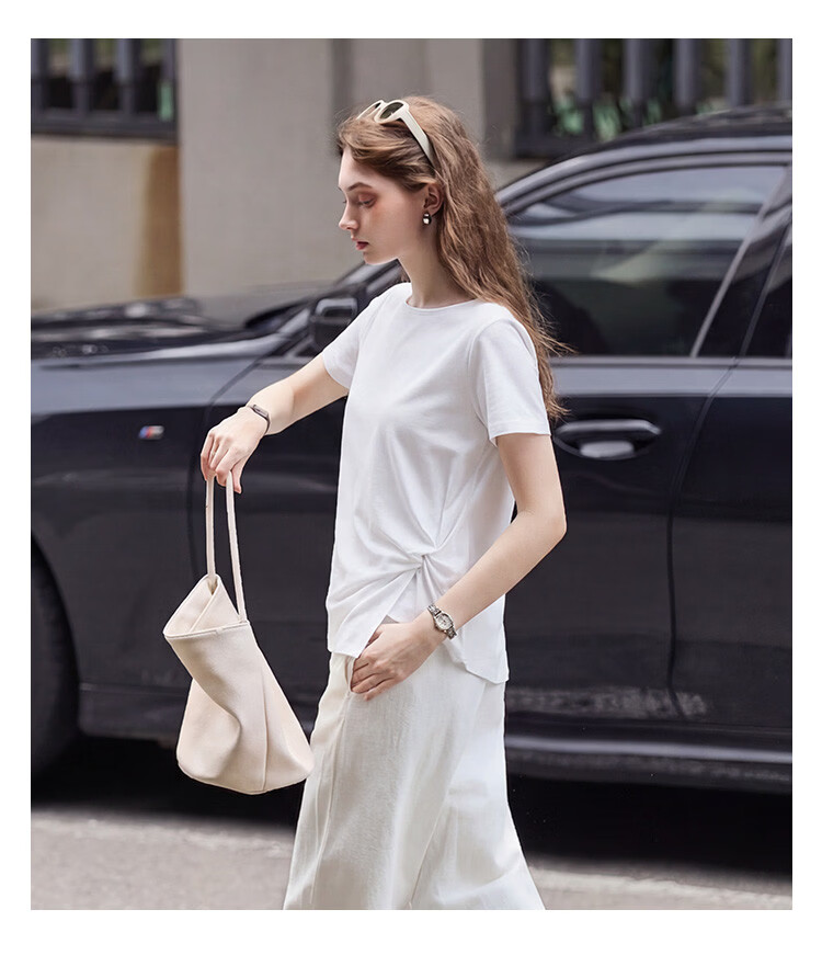 TonLion 2026 Summer New Women's Short Sleeve T-Shirt Pleated Solid Slim Fit Versatile High-End Fashion Tee 6