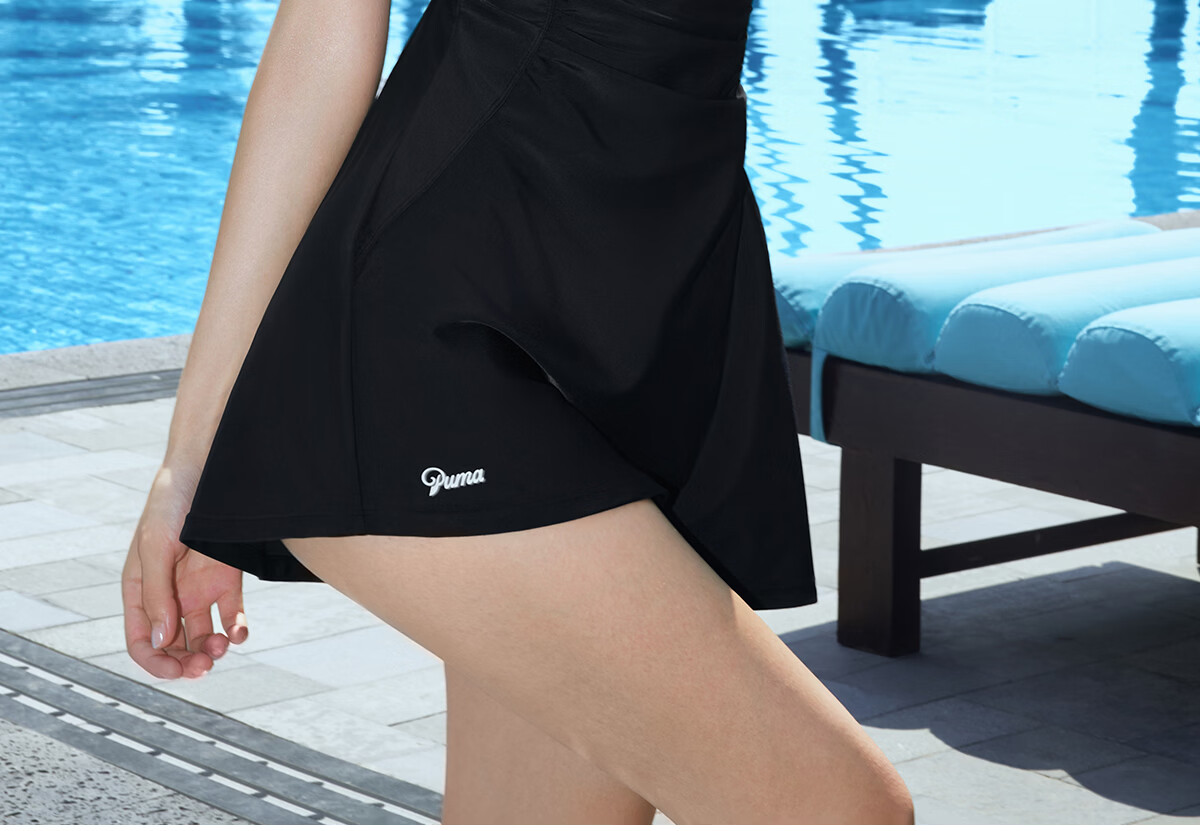 PUMA Women's One-Piece Swimsuit with A-Line Skirt, Slimming and Tummy Control, Original Yarn, UPF50+ Sun Protection, Breathable Beach Swimwear for Hot Springs 28