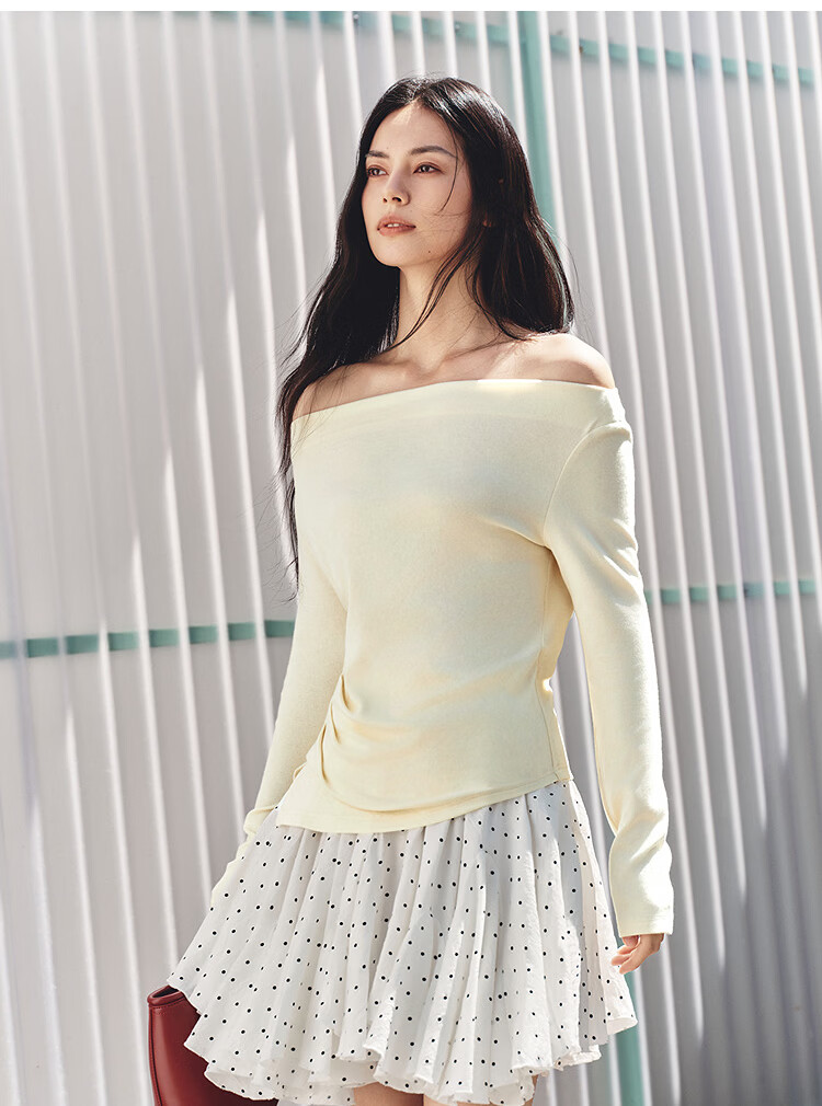 Semir Women's Long Sleeve Crop Top Off-Shoulder Waist Slim Fit Shirt 26 Autumn One-Shoulder Elegant Outerwear 10A526101001 21