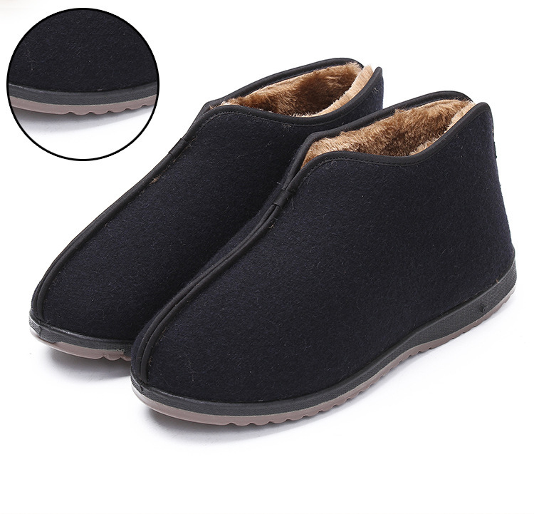 冬季中老年棉鞋加绒爸爸加厚高帮防滑老头棉鞋黑色39码平时穿38码下单