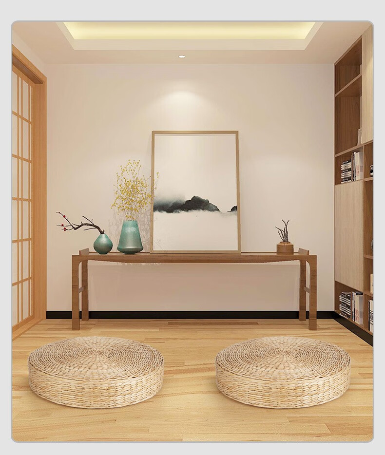 山迪草编蒲团茶道榻榻米垫打坐拜佛垫加厚禅修垫地上坐垫藤编蒲垫蒲草