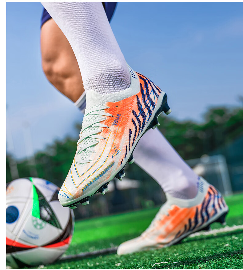 SAIBI Men's Soccer Shoes AG Long Studs Adult Youth Student Professional Training Competition Shoes 3649C Moon Blue Orange Size 35 24
