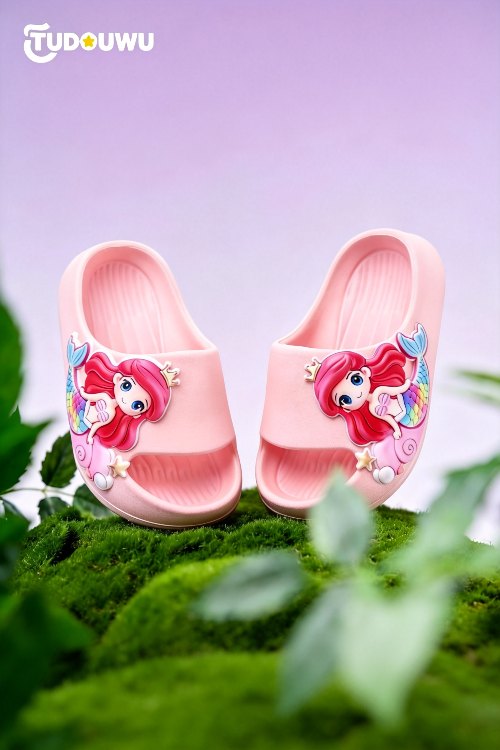TUDOUWU Kids Slippers Girls Indoor Non-Slip Soft Sole Cartoon Mermaid Princess Size 180 9