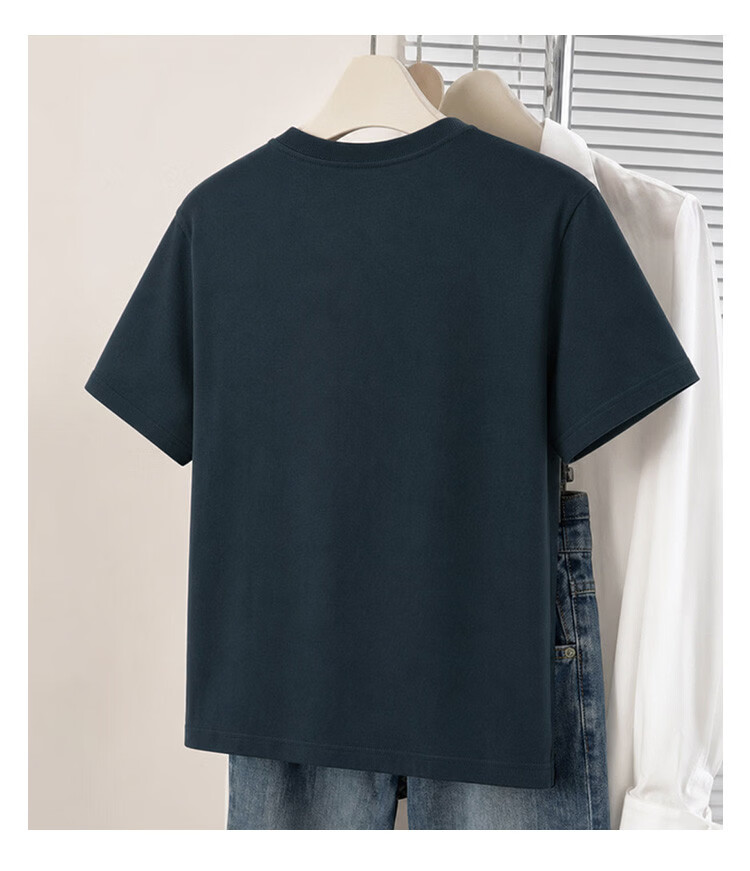 TonLion 2026 Summer New Women's Short Sleeve T-Shirt American Early Spring Stylish Navy Blue Slim Fit Top 2