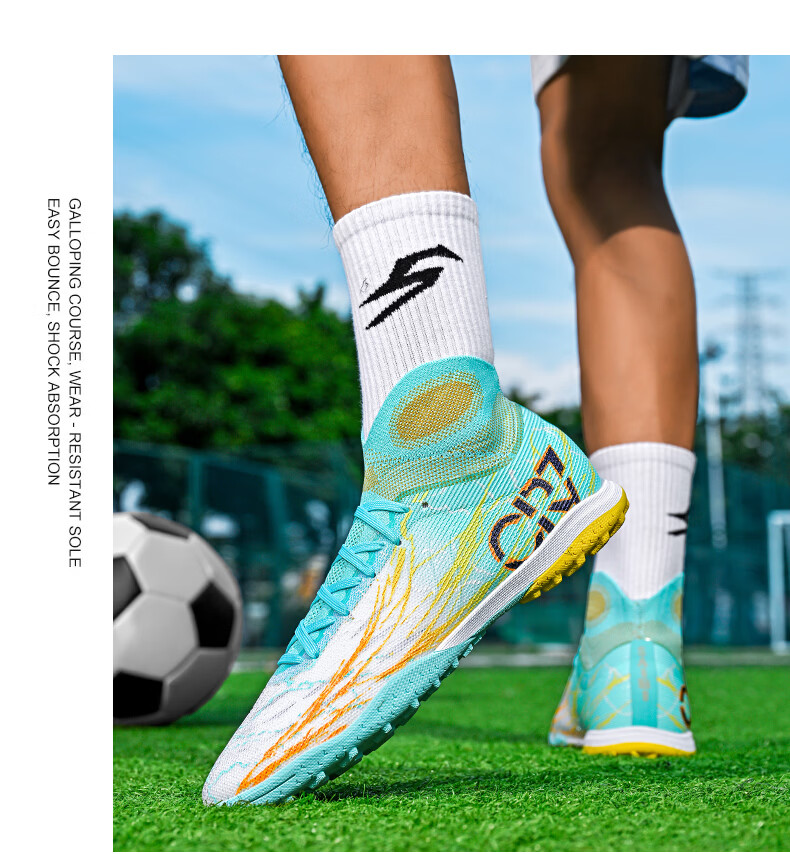 SAIBI Men's Soccer Shoes TF Turf Studs Adult Youth Student Professional Training Competition Shoes 305S Qinglong Size 43 17