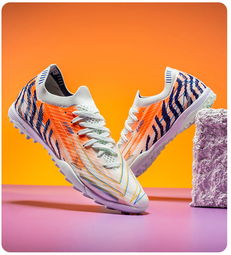 SAIBI Men's Soccer Shoes TF Turf Studs Adult Youth Student Professional Training Competition Shoes 3649S Off-White Red Size 44 37