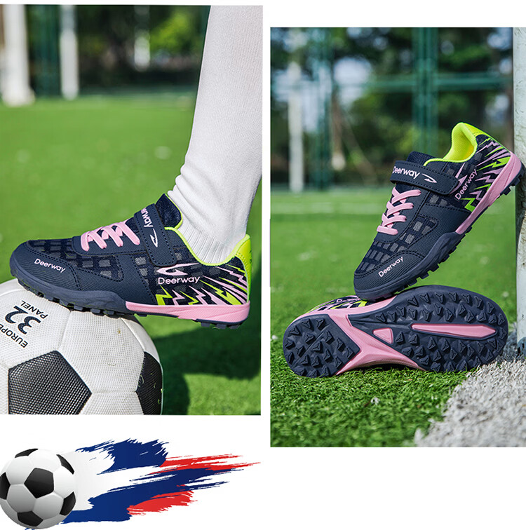 DEERWAY Kids Soccer Shoes Summer Mesh Breathable 6-12 Years TF Turf Cleats Boys Training Shoes Black Blue Purple Size 36 14