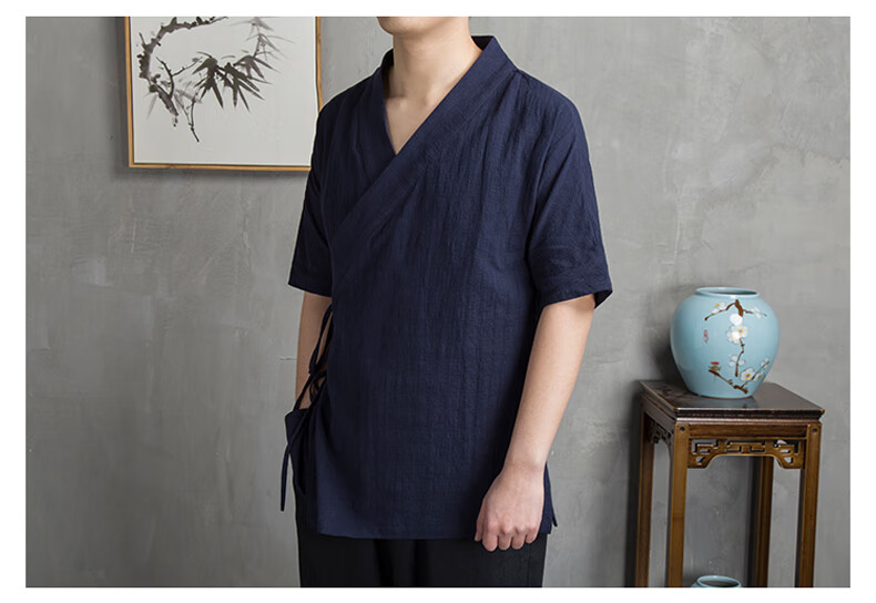 古装古代汉服内衬上衣男短袖右衽棉麻交领内衫亚麻复古中国风内搭半袖