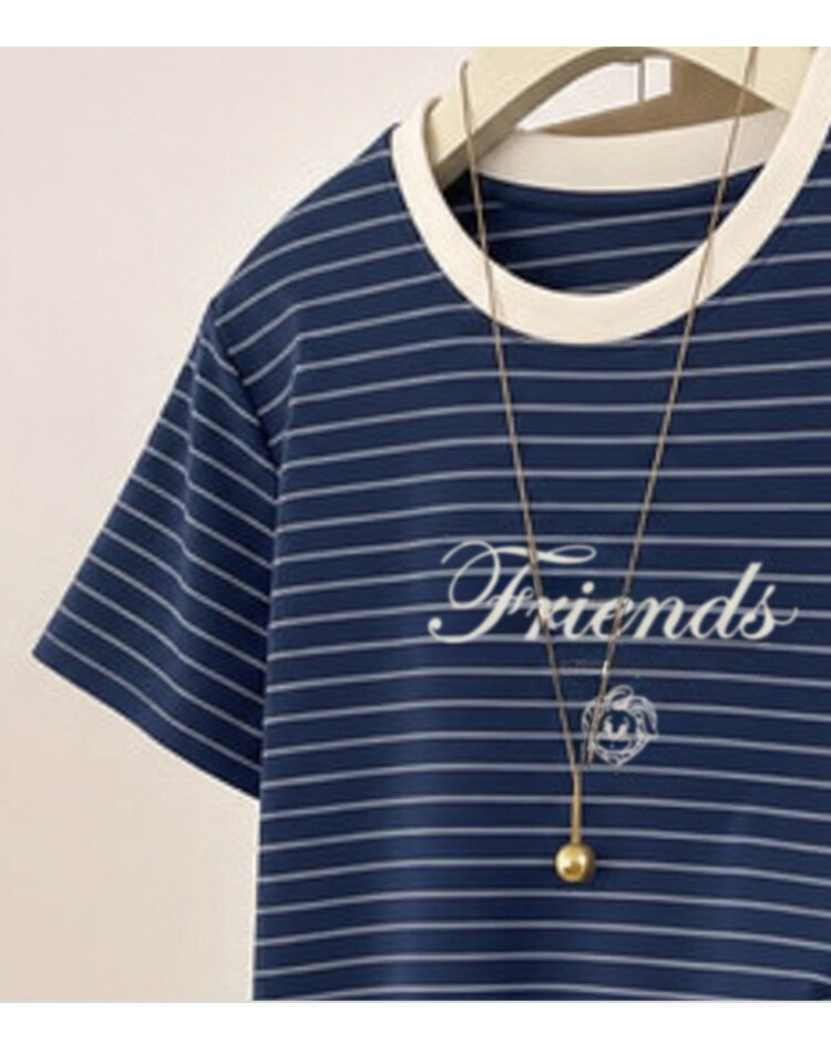 TonLion 2026 Summer New Women's Short Sleeve T-Shirt Loose Casual Striped Top Navy Blue Stylish Premium Feel 5