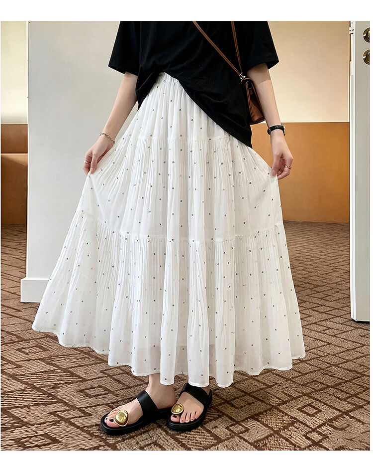 TonLion 2026 Spring Summer Women's Pleated Polka Dot Midi Skirt Gentle Fashion Half Skirt Korean Simple Casual Mid-Length Skirt 8