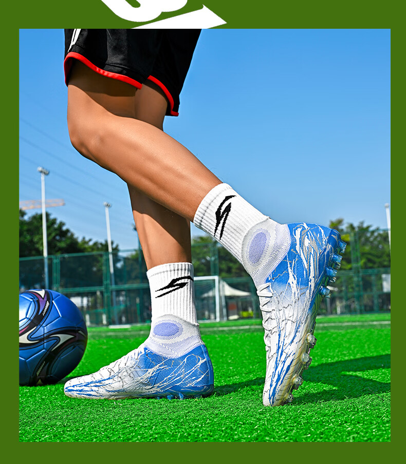 SAIBI Men's Soccer Shoes MG Electroplated Short Studs Professional Training and Competition Shoes for Adults and Youth 308MJ White Blue Size 37 25