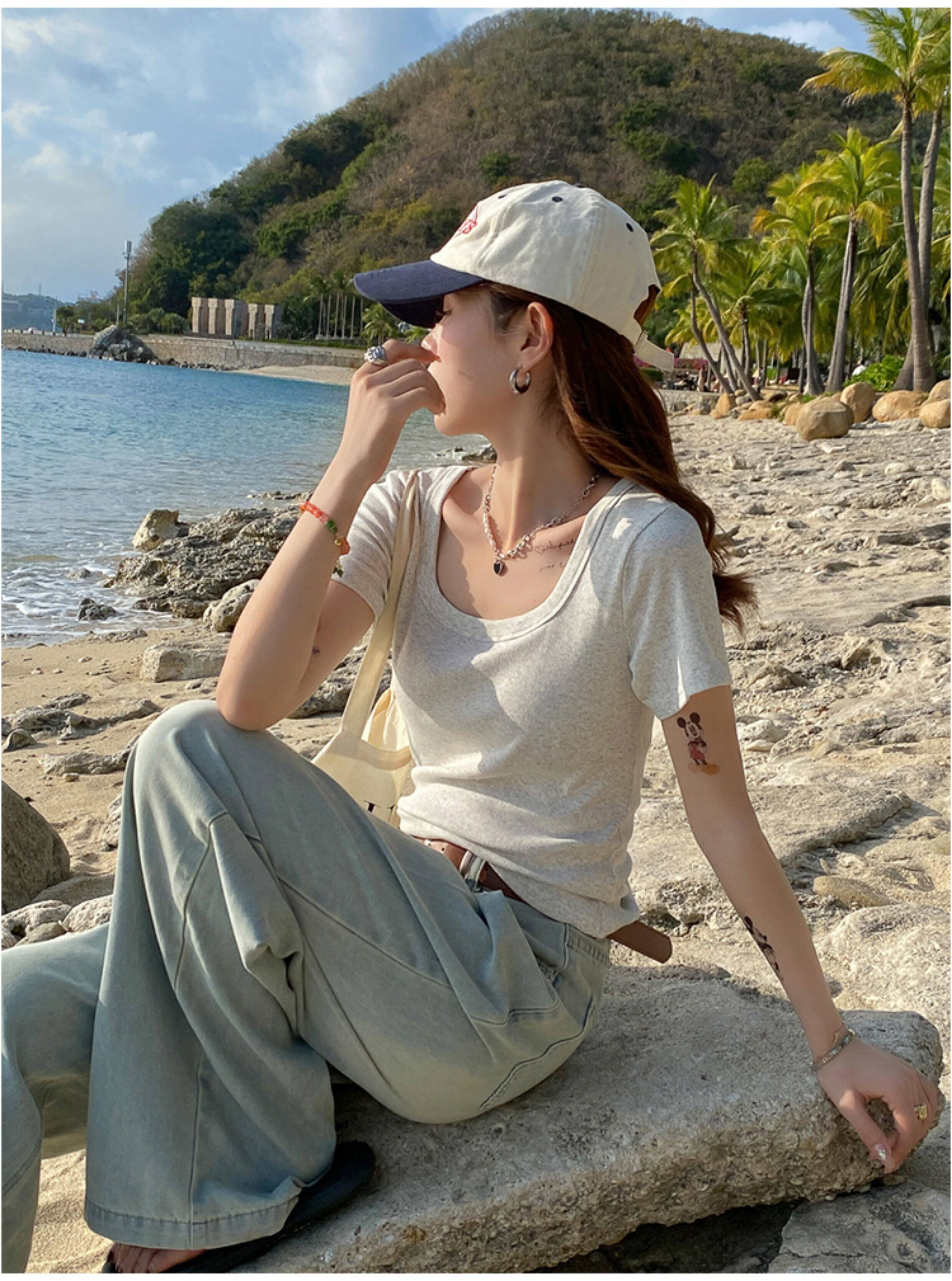 Herbal Original Women's Short Sleeve Slim Fit Square Neck T-Shirt Solid Color Summer Top 9