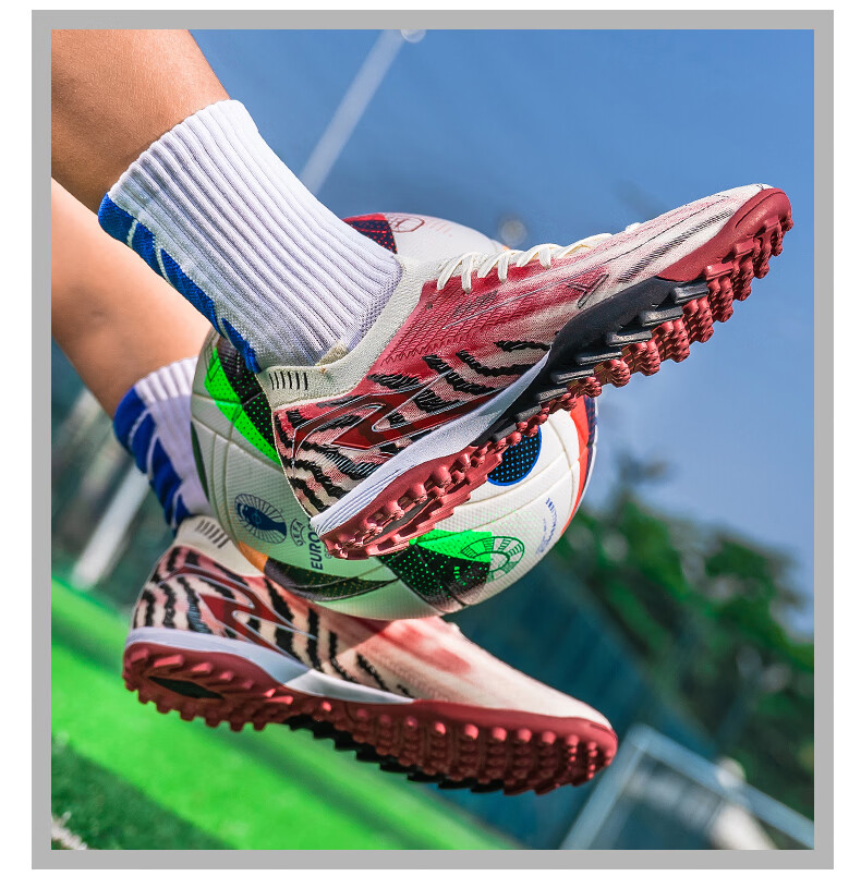 SAIBI Men's Soccer Shoes TF Turf Studs Adult Youth Student Professional Training Competition Shoes 3649S Off-White Red Size 44 13