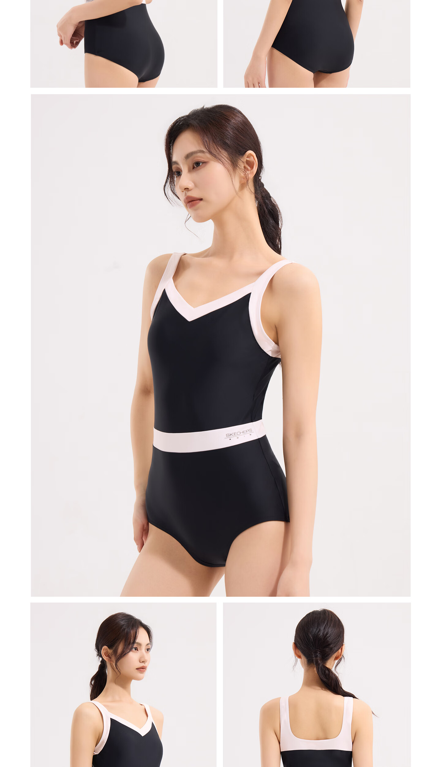 Skechers Women's Premium 2026 New One-Piece Triangle Racing Swimsuit Adult Deep Night Black XL 13