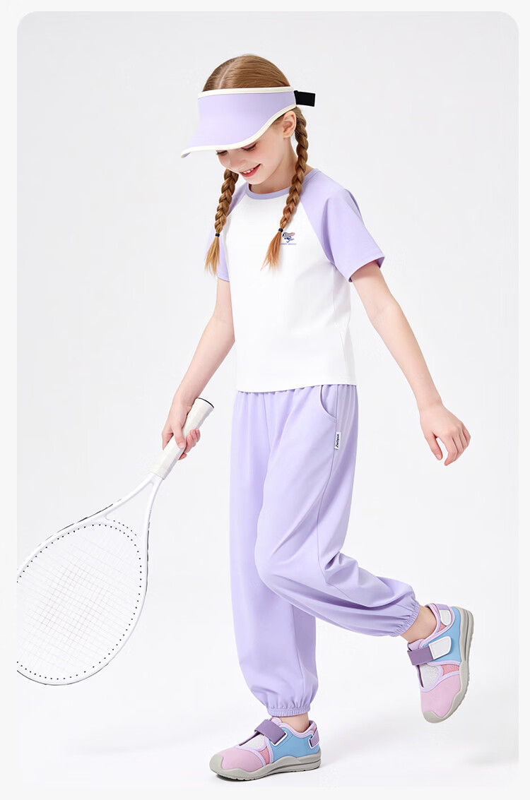 Disney Girls' Ice Silk Cooling Sun Protection Set Summer Raglan Sleeve T-Shirt and Jogger Mosquito-Repellent Pants Sports Set Blue Size 110 16