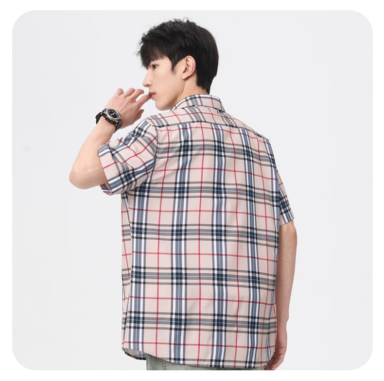 Woodpecker Casual Versatile Plaid Shirt Men 2026 Summer Trendy Ins Thin Loose Short Sleeve Top Black M 26