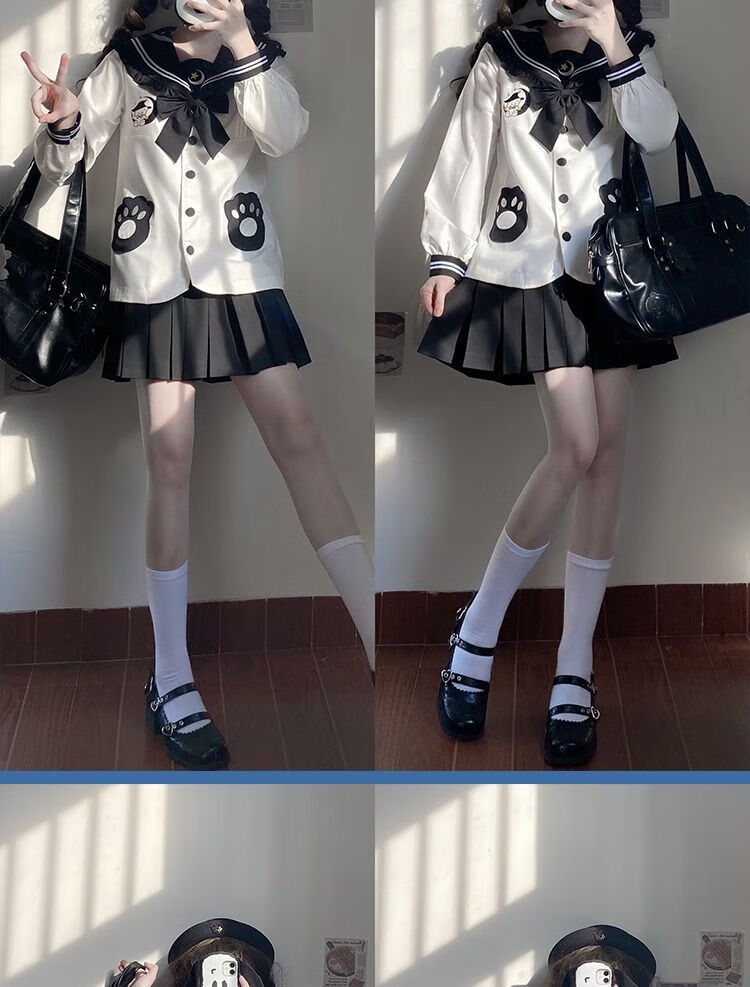 【jk制服官方】qvaj原创 黑白色水手服日系学生jk制服裙幼稚园套装