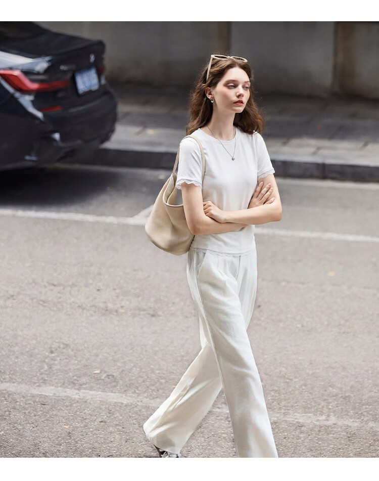 TonLion 2026 Summer New Women's Short Sleeve T-Shirt Lace Splicing White Fashionable Unique Beautiful Top 8