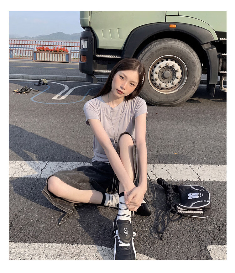 TonLion 2026 Summer Women's Two-Piece Short Sleeve Slim Fit T-Shirt High-End Versatile Outdoor Sports Tee 5