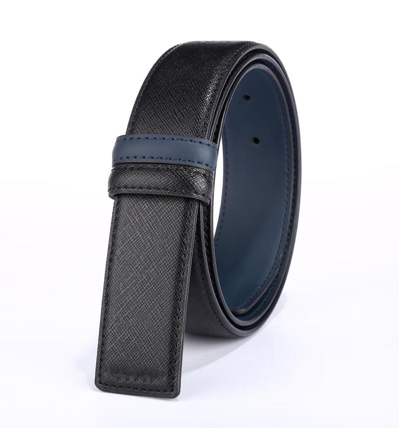 0皮带男皮不带头针扣打孔适配dunhill登喜路皮带无扣腰带替换 黑蓝色