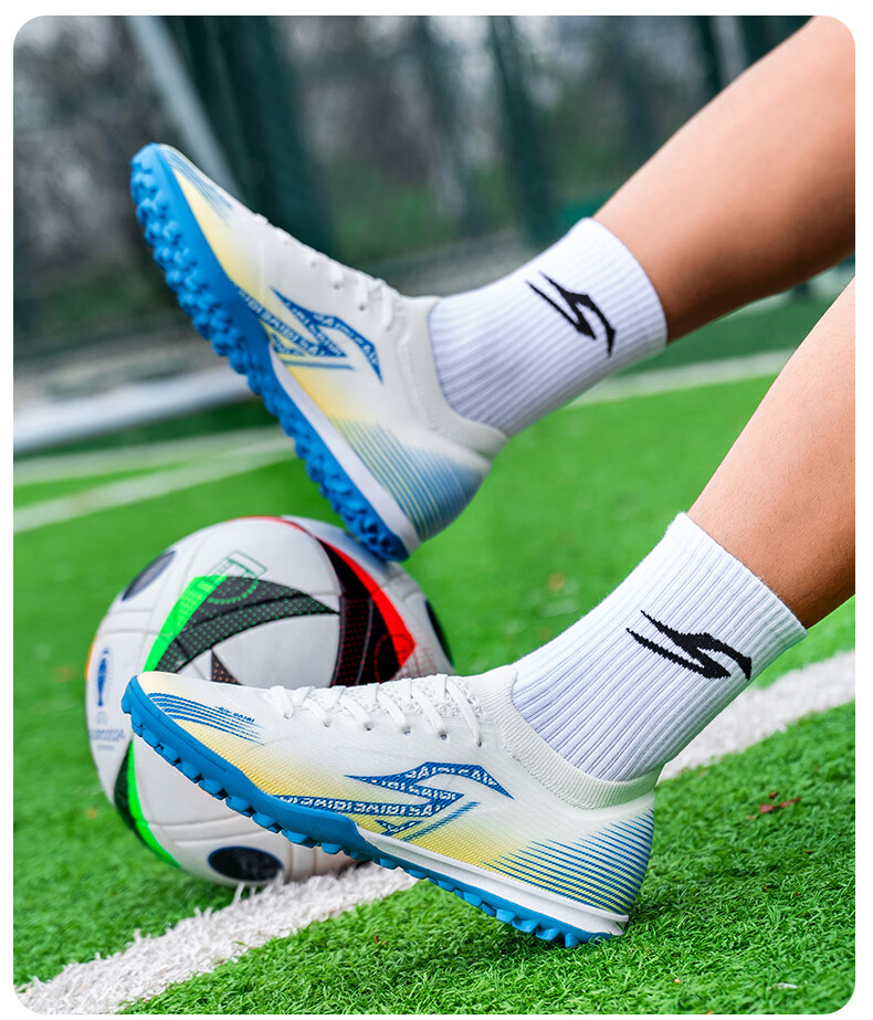 SAIBI Men's Soccer Shoes TF Turf Studs Adult Youth Student Professional Training Competition Shoes 3618S Blue Size 43 32