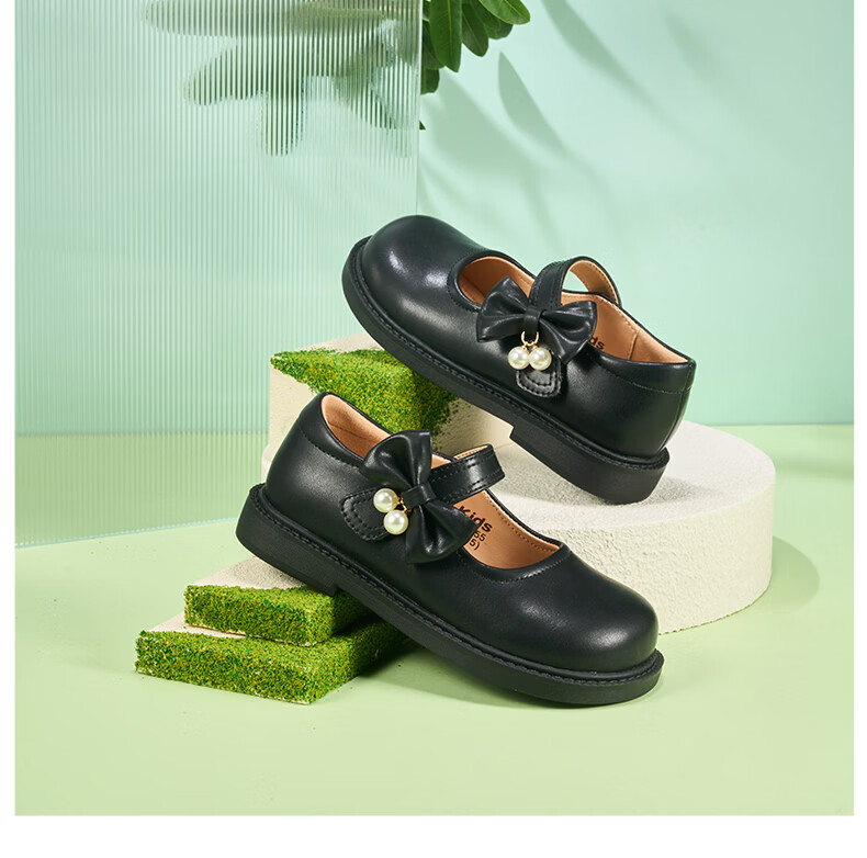 RED DRAGONFLY Children's Autumn Shoes, Girls' Flats, Soft-Soled Princess Shoes for Girls, Small Leather Shoes Q51BPPY455 Black Size 34 21