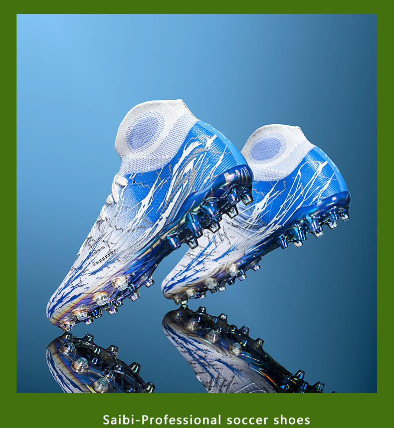 SAIBI Men's Soccer Shoes MG Electroplated Short Studs Professional Training and Competition Shoes for Adults and Youth 308MJ White Blue Size 37 29