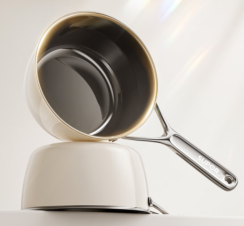 SUPOR 18cm Enamel Non-Coated Baby Food Milk Pot Flat Bottom Soup Pot Compatible with Induction and Gas Stoves 10