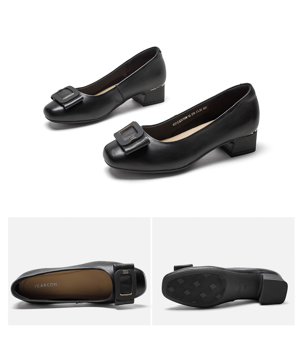 Eierkang Women's Sheepskin Office Commuter Low-Cut Single Shoes Elegant Low Heel Fashion Mom Shoes 26159W Black Size 39 11