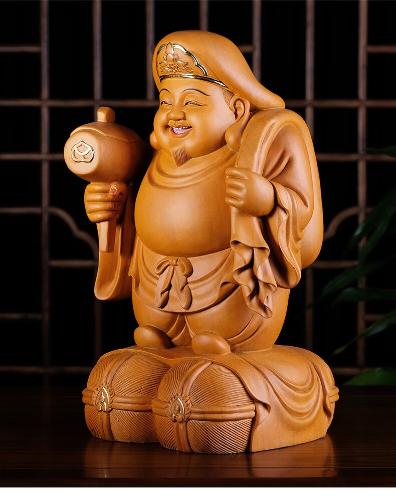 香樟木雕《大黑天》财神像佛像供奉家用密宗三面日本客厅摆件 大黑天