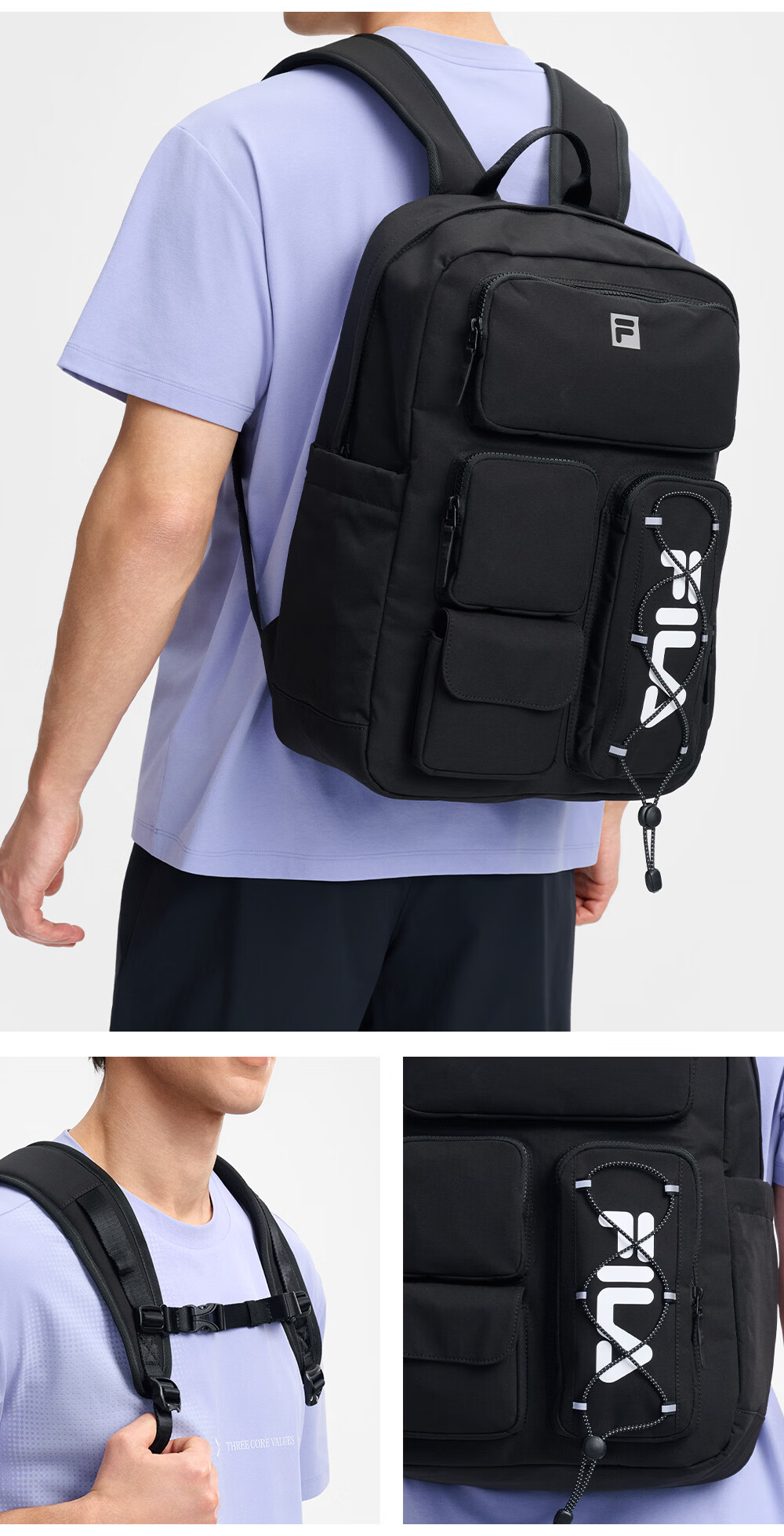 FILA Yi Yangqianxi Men's Multi-Pocket Gym Sports Daily Backpack Laptop School Bag 18