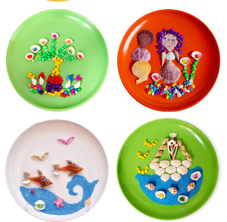 贝壳装饰画 贝壳海螺手工画diy幼儿园手工制作作业材料包圆盘粘贴画